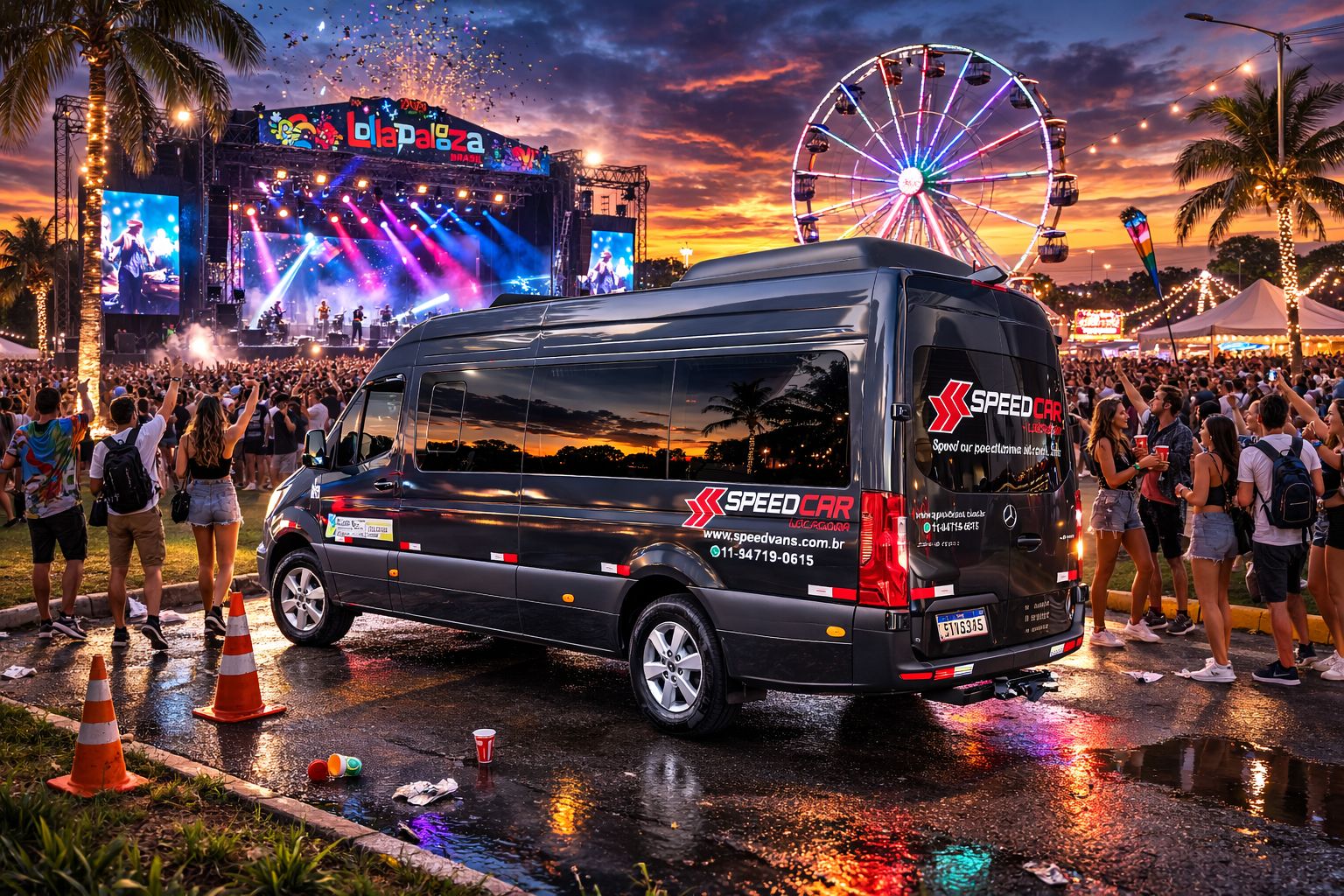 Aluguel de van para Lollapalooza em São Paulo com transporte confortável para grupos
